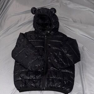 Black Puffer Jacket with Bear Ears